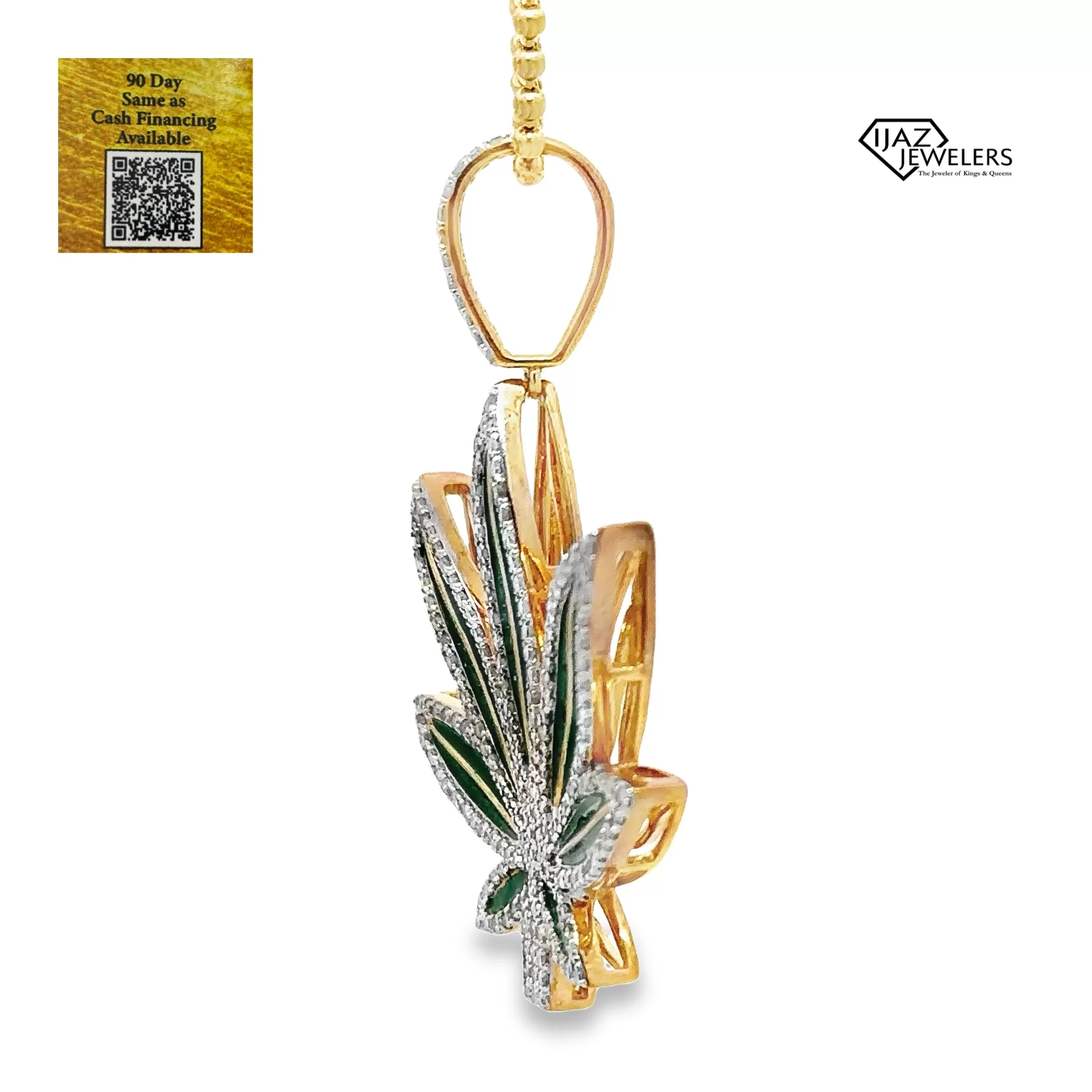 10K Gold 1.54 CTW Diamond MJ Leaf Charm With Colored Enamel