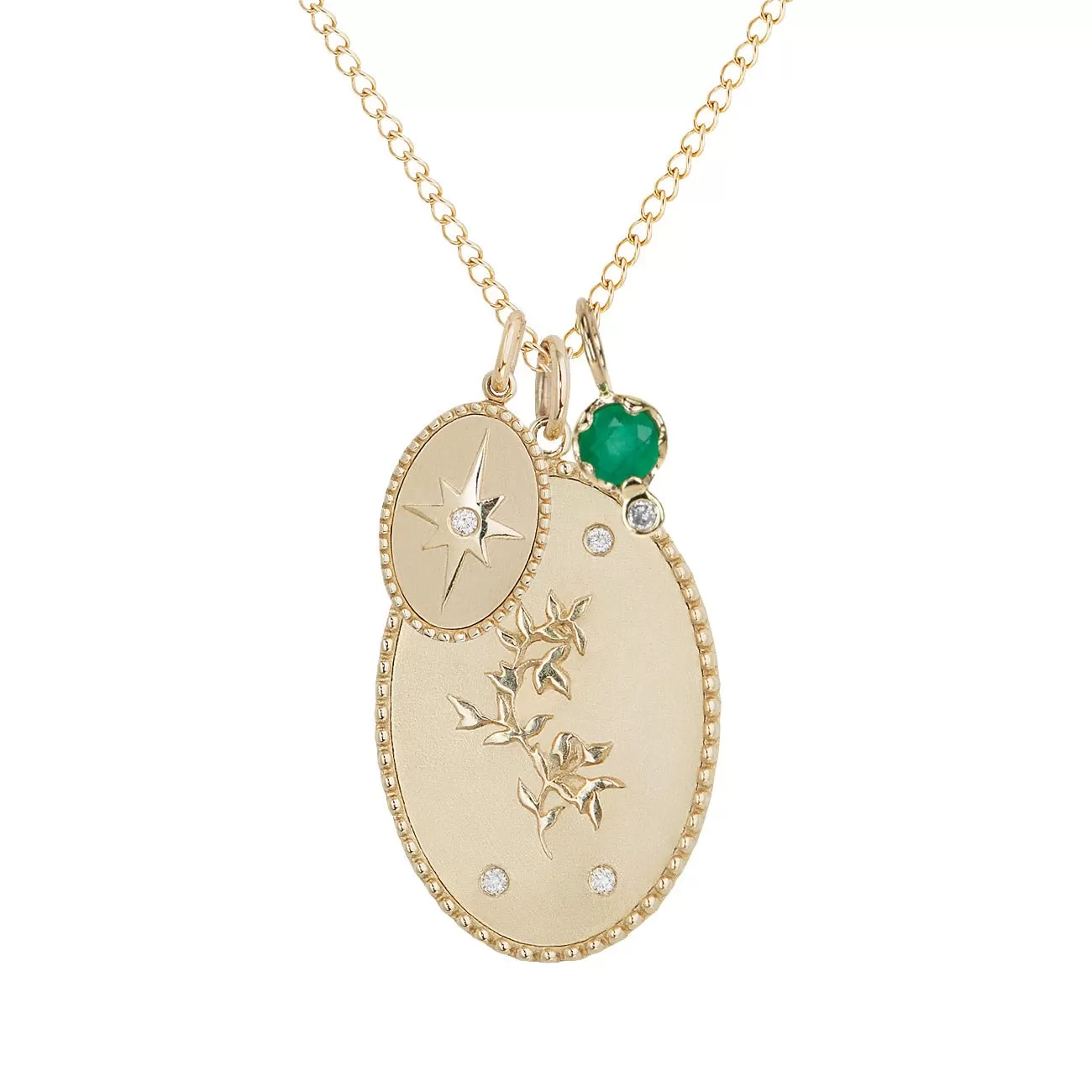 10K Gold Large Pomegranate Vine Pendant with Diamond Detail