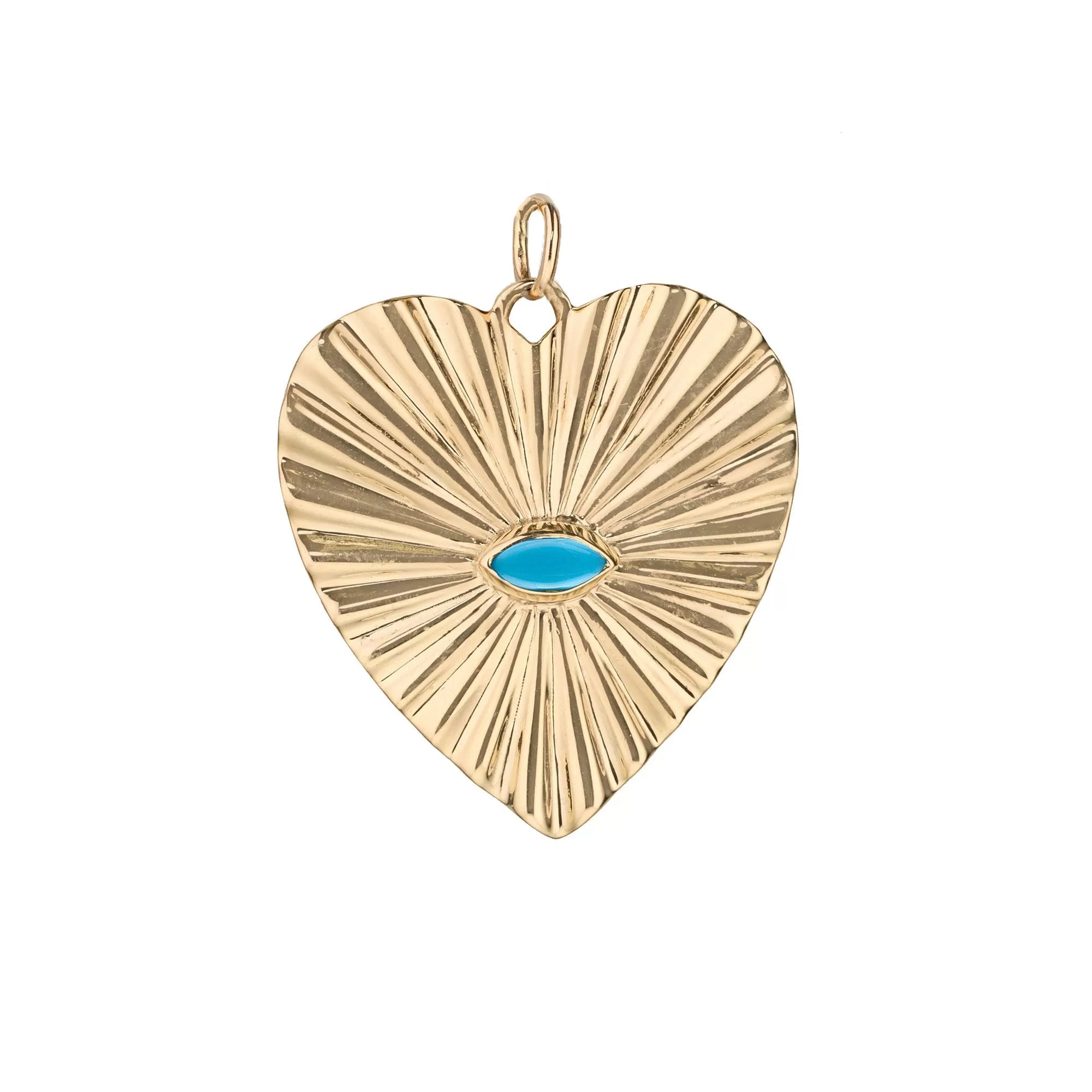 10K Gold Large Textured Heart Pendant with Turquoise