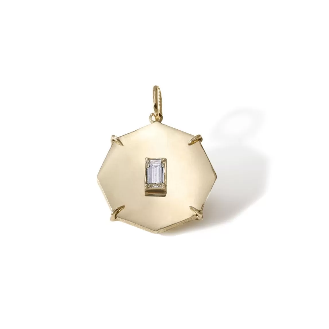 10K Gold Mini Art Octagon Pendant with Baguette Diamond