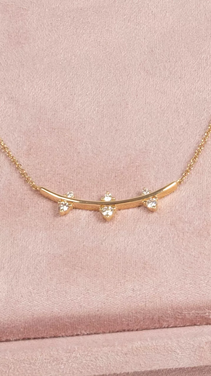 14k 6 Diamond Bar Necklace - Gold