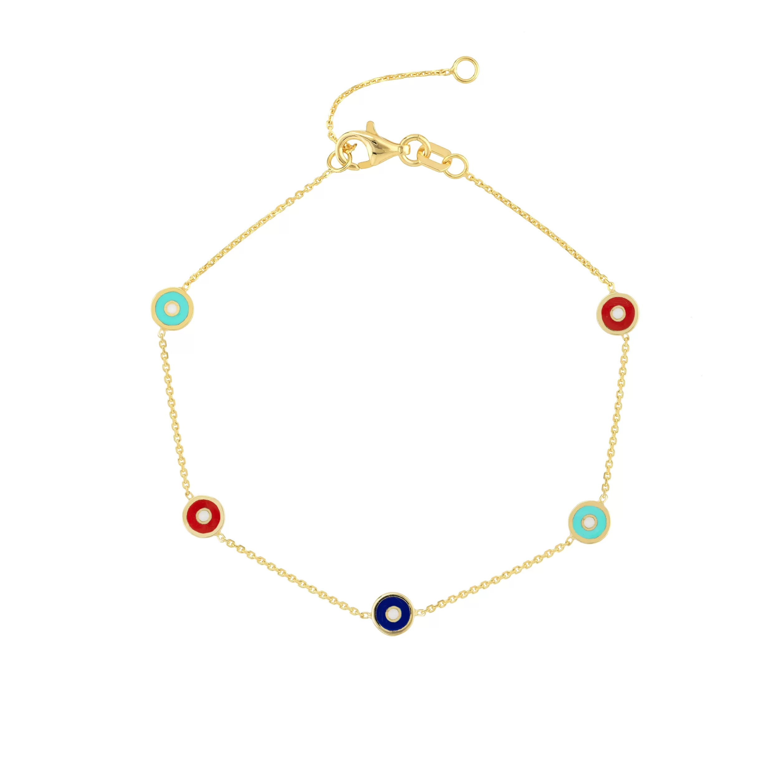 14K ENAMEL EVIL EYE STATION BRACELET