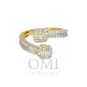 14K GOLD BAGUETTE AND ROUND DIAMOND DESIGNER CUFF RING 0.85 CT