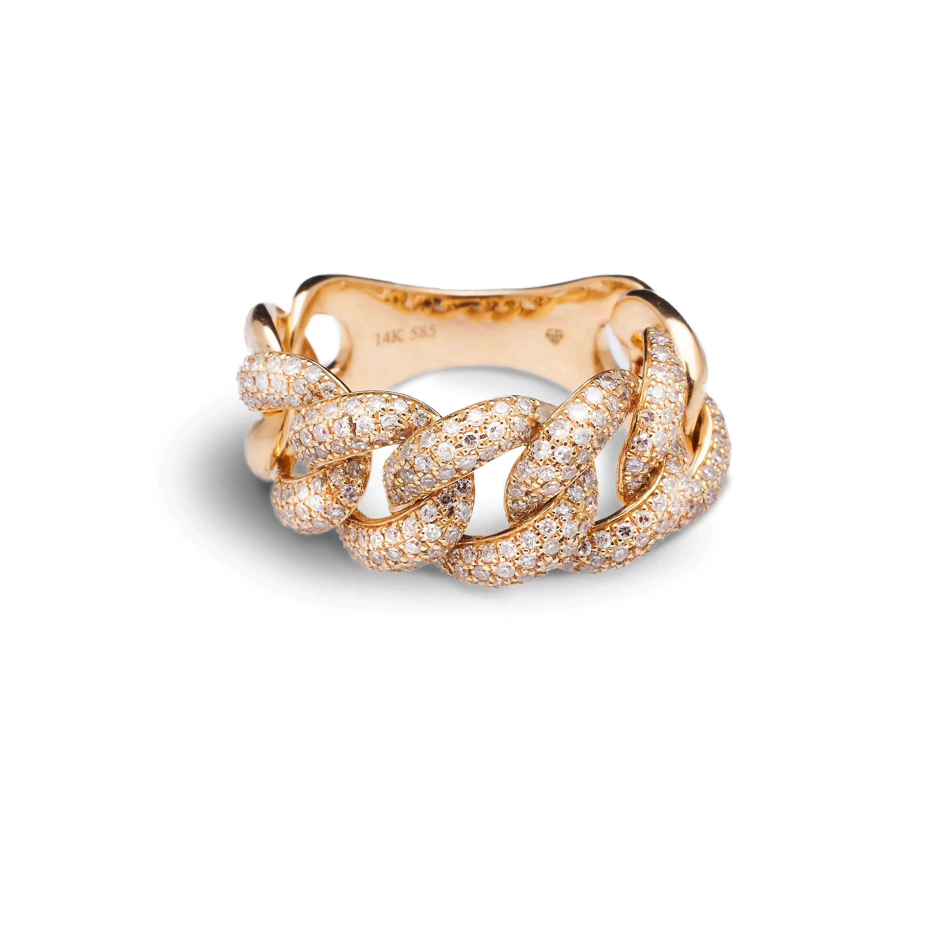 14K Gold Large Micro-Pave Cuban Link Chain Diamond Ring