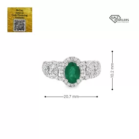 14K White Gold Diamond Emerald Ring