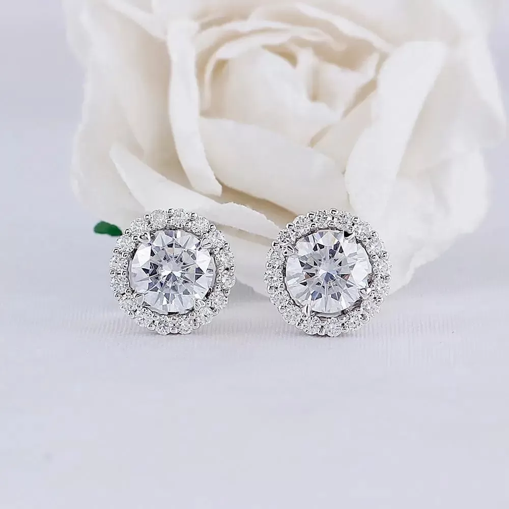 14k White Gold Halo Stud Moissanite Earrings 1.14ctw