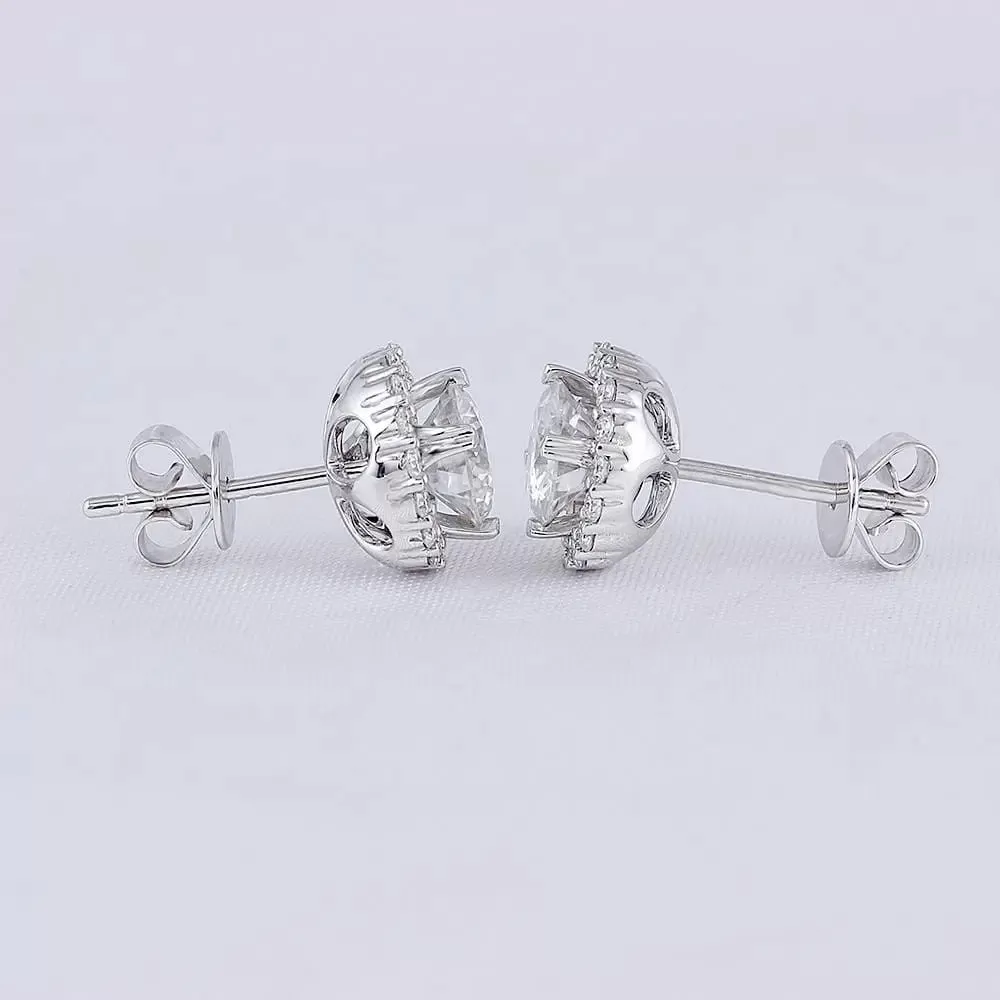 14k White Gold Halo Stud Moissanite Earrings 1.14ctw