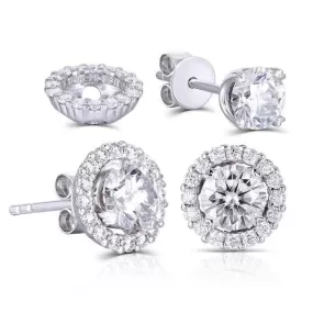 14k White Gold Halo Stud Moissanite Earrings 1.14ctw