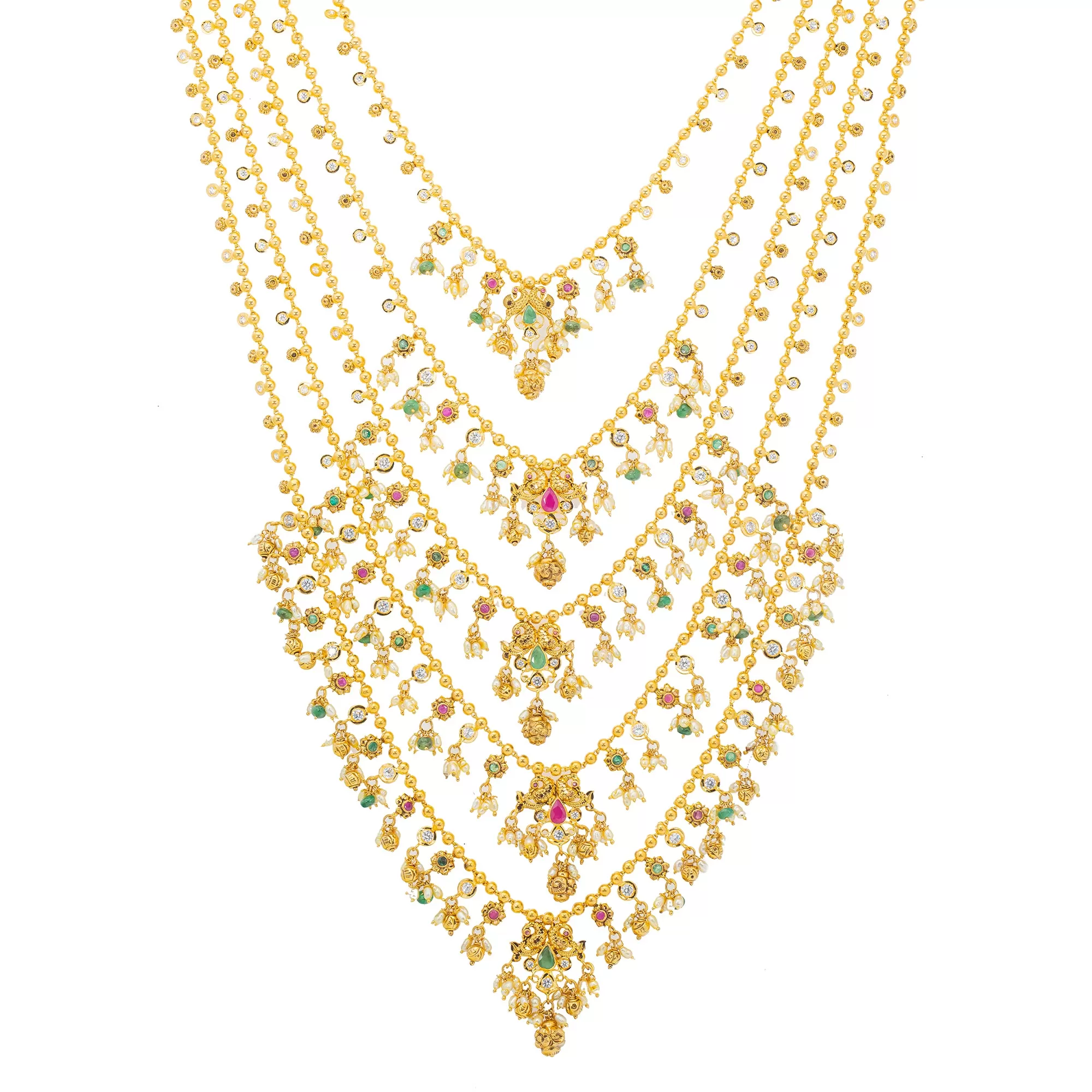 22K Yellow Gold & Multi-Stone Layered Necklace (117.7gm)