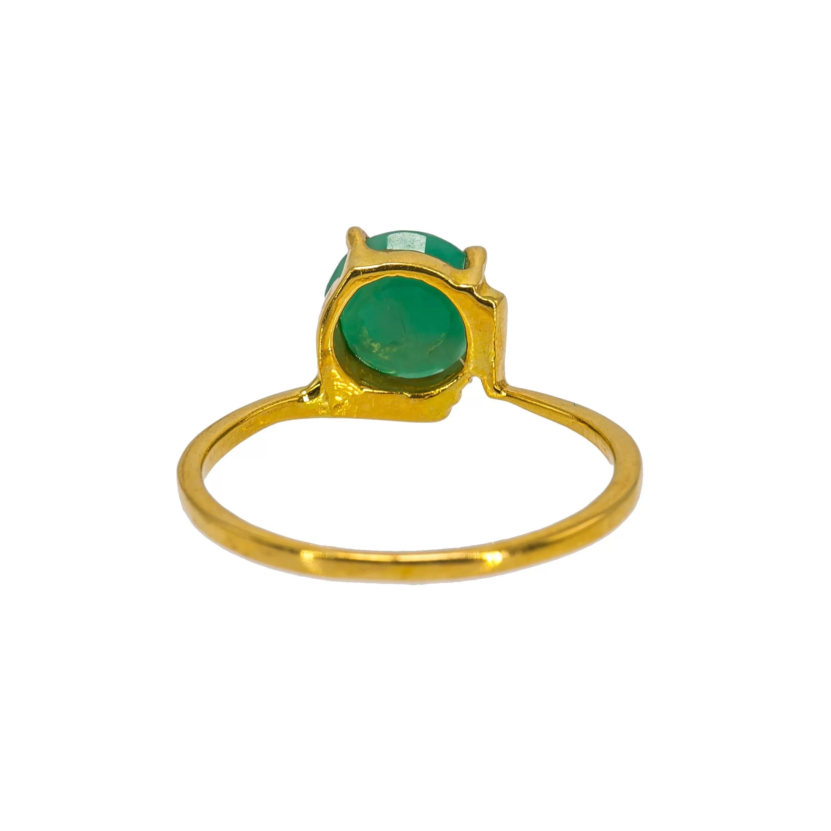 22K Yellow Gold Emerald Ring W/ Minimalist Prong Set, Size 5.75