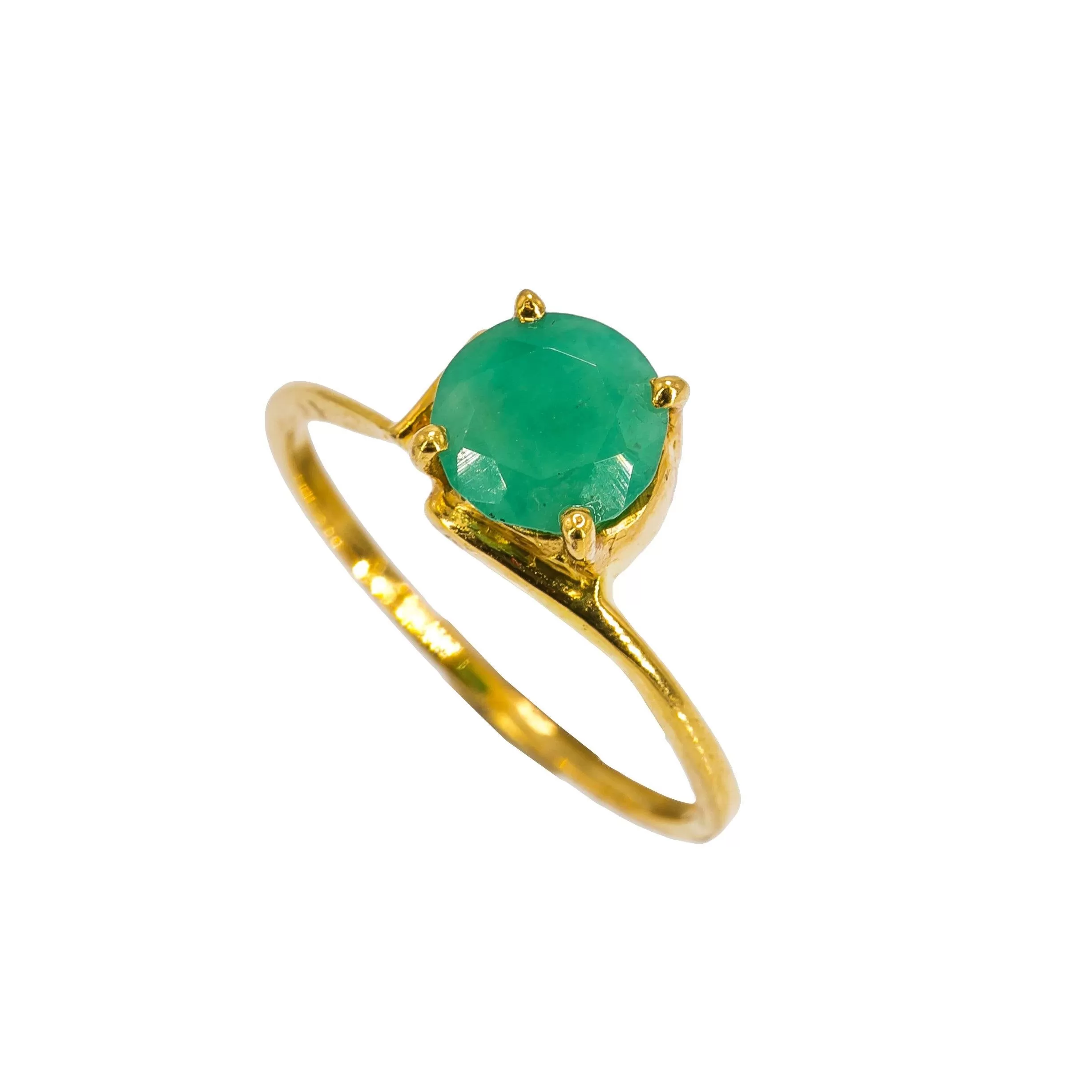 22K Yellow Gold Emerald Ring W/ Minimalist Prong Set, Size 5.75