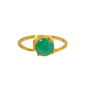 22K Yellow Gold Emerald Ring W/ Minimalist Prong Set, Size 5.75