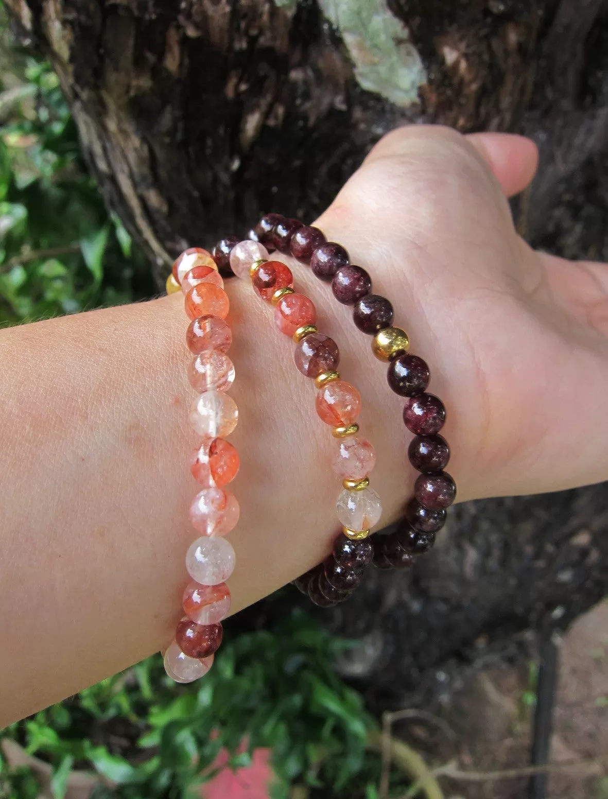 2pc set - Red Garnet and Hematoid Quartz Necklace & Bracelet Set