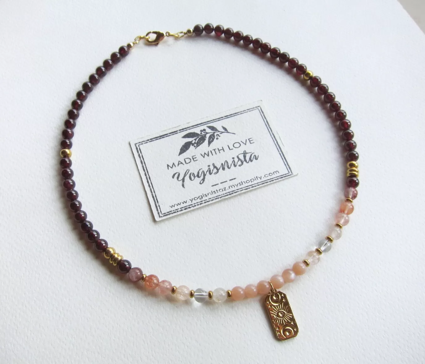 2pc set - Red Garnet and Hematoid Quartz Necklace & Bracelet Set