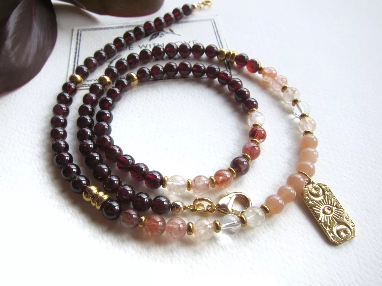 2pc set - Red Garnet and Hematoid Quartz Necklace & Bracelet Set