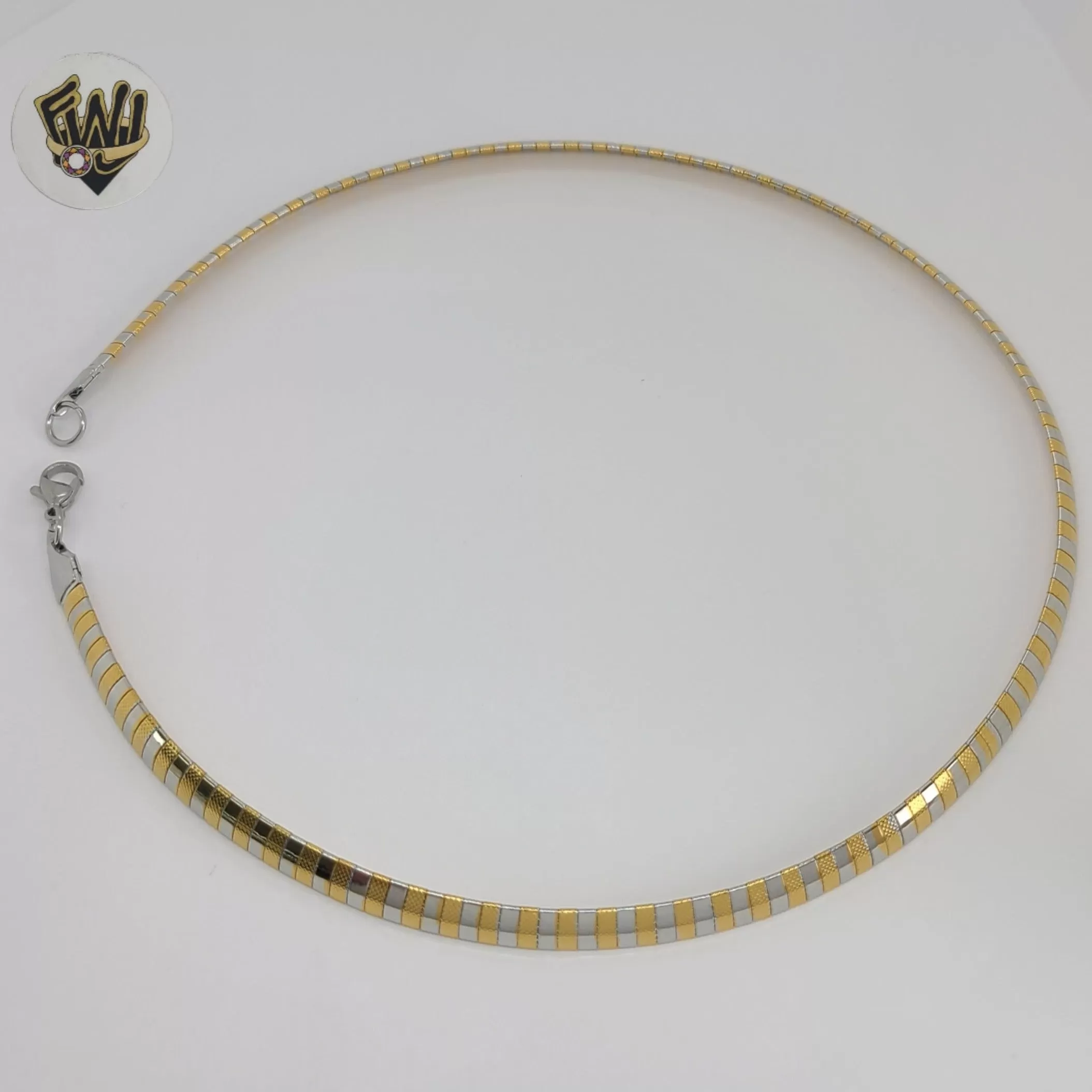 (4-7020-1) Stainless Steel - Two Tone Omega Necklace - 17.5.