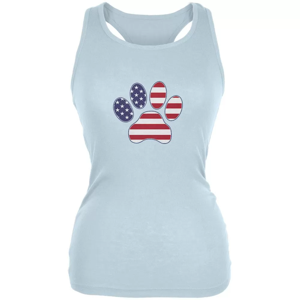 4th of July Patriotic Dog Paw Pale Blue Juniors Soft Tank Top