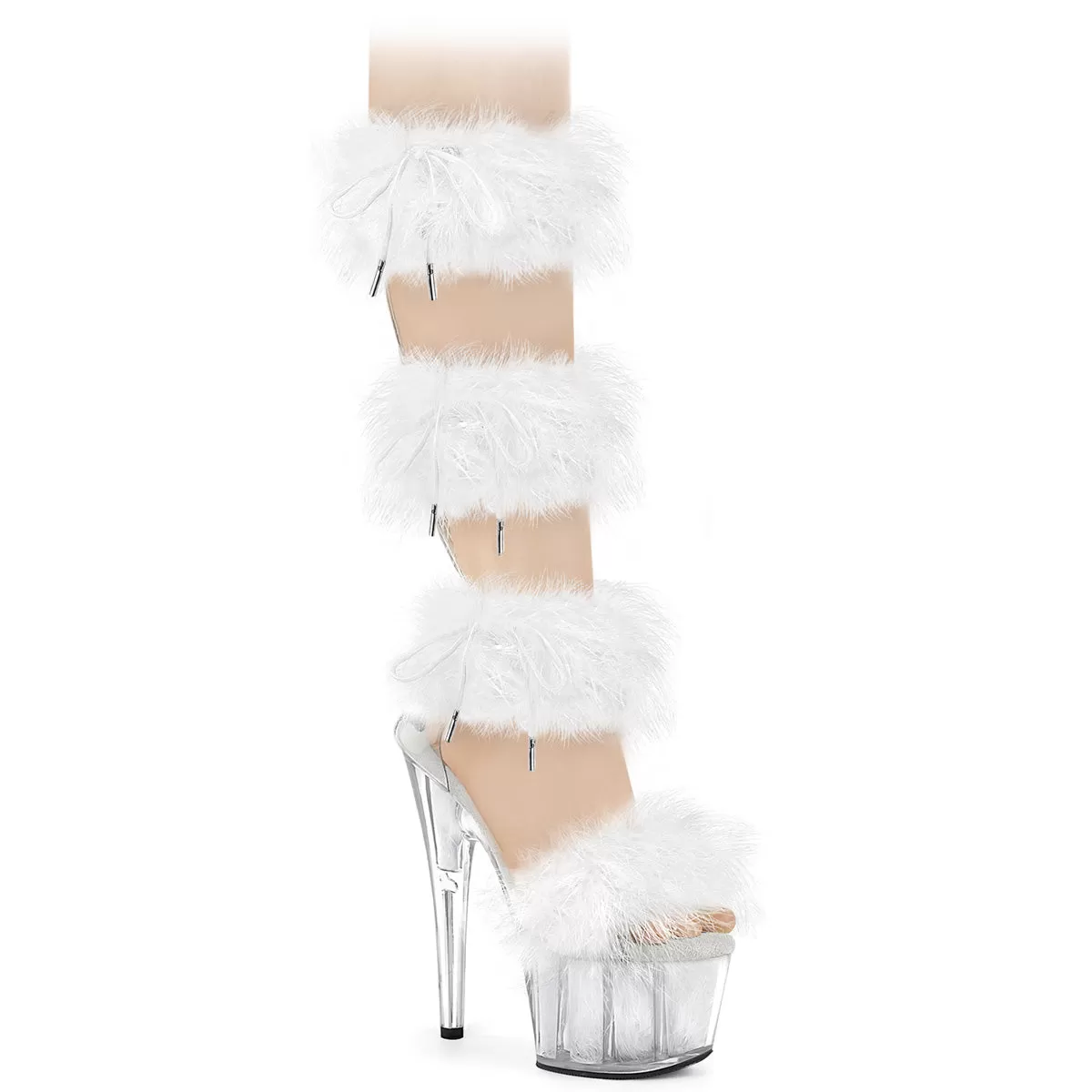 7 Inch Heel ADORE-728F Clear White Fur