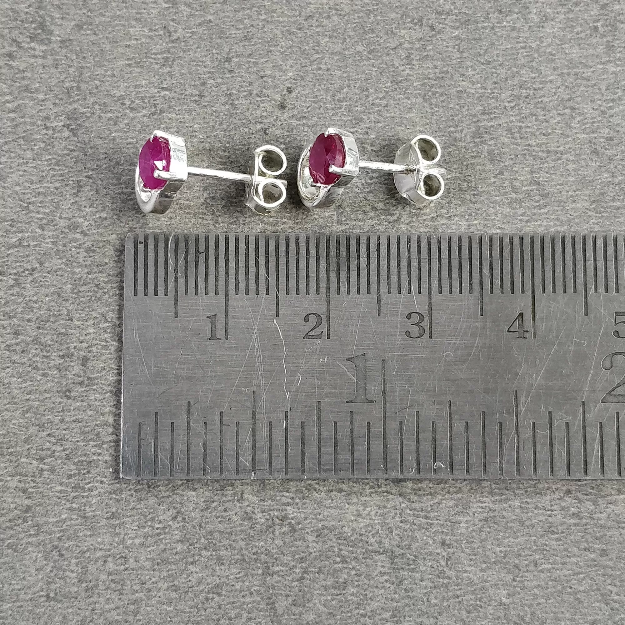 925 Sterling Silver Earrings : Natural RUBY Gemstone Glass Filled Prong Set Silver And Yellow Gold Plated Push Back Stud Earrings 0.5"