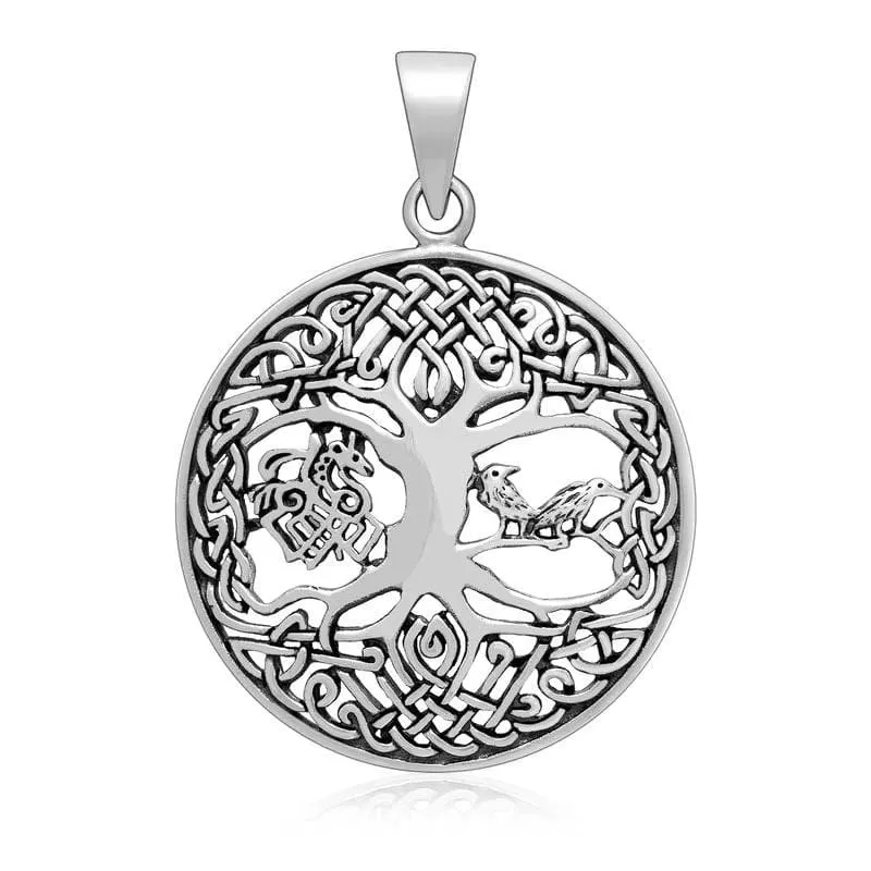 925 Sterling Silver Yggdrasil / Tree of Life with Sleipnir and Raven