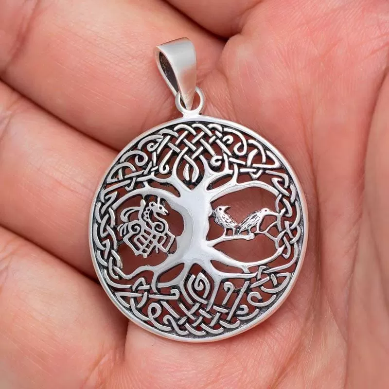 925 Sterling Silver Yggdrasil / Tree of Life with Sleipnir and Raven