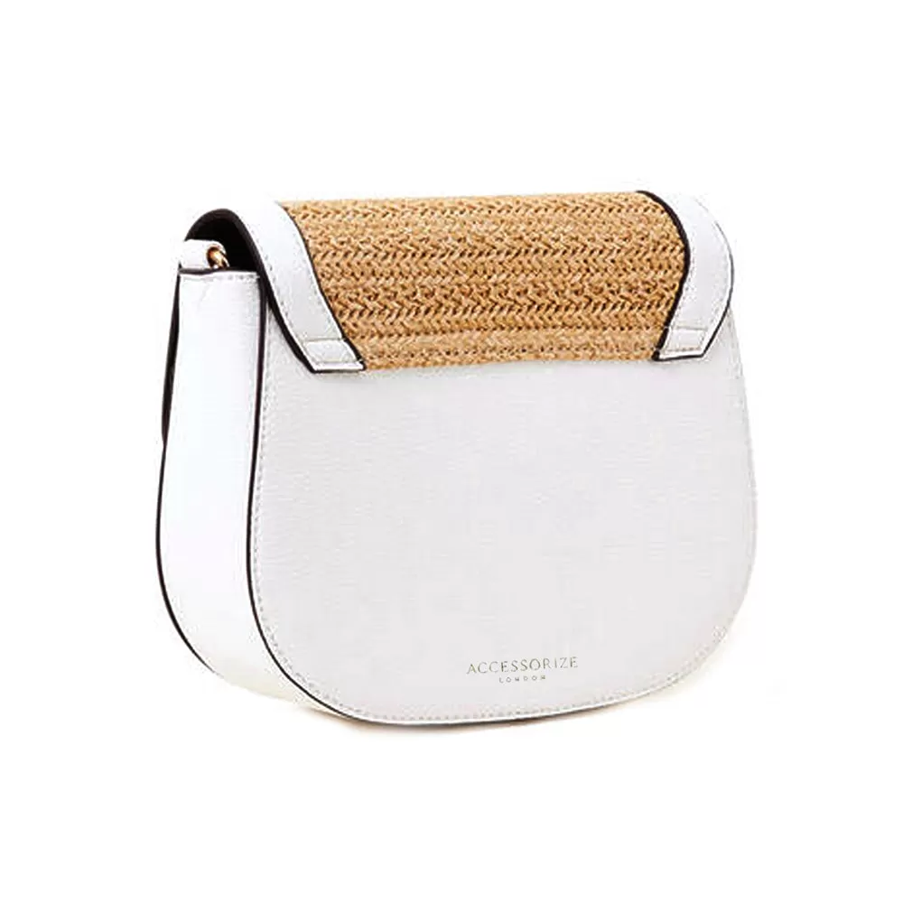 Accessorize London White Raffia Flap Sling Bag