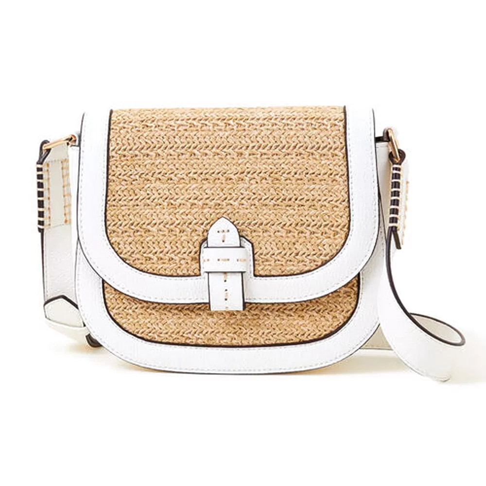 Accessorize London White Raffia Flap Sling Bag