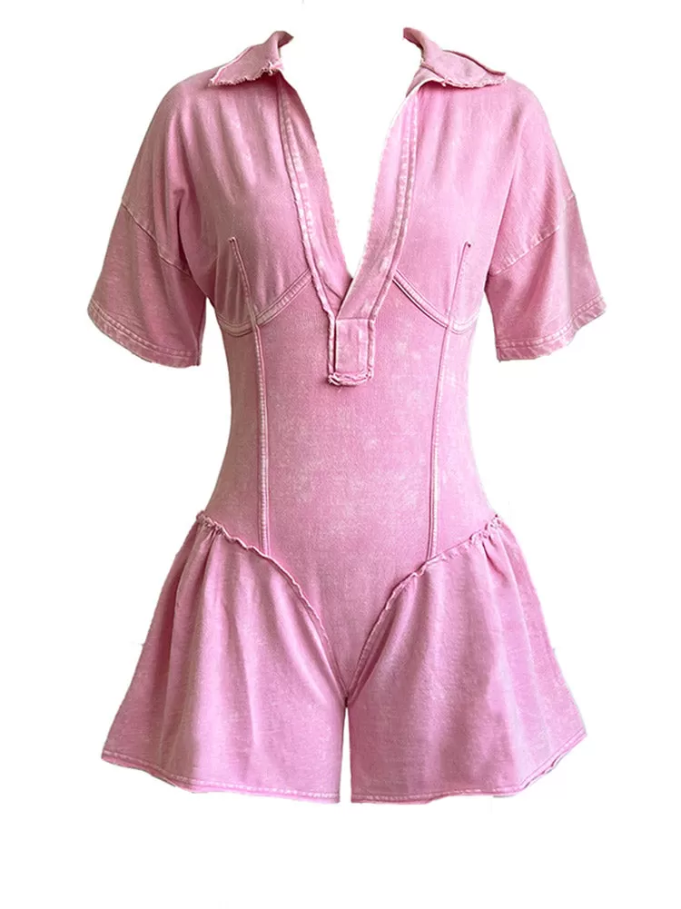 Acid-Wash Flare Romper