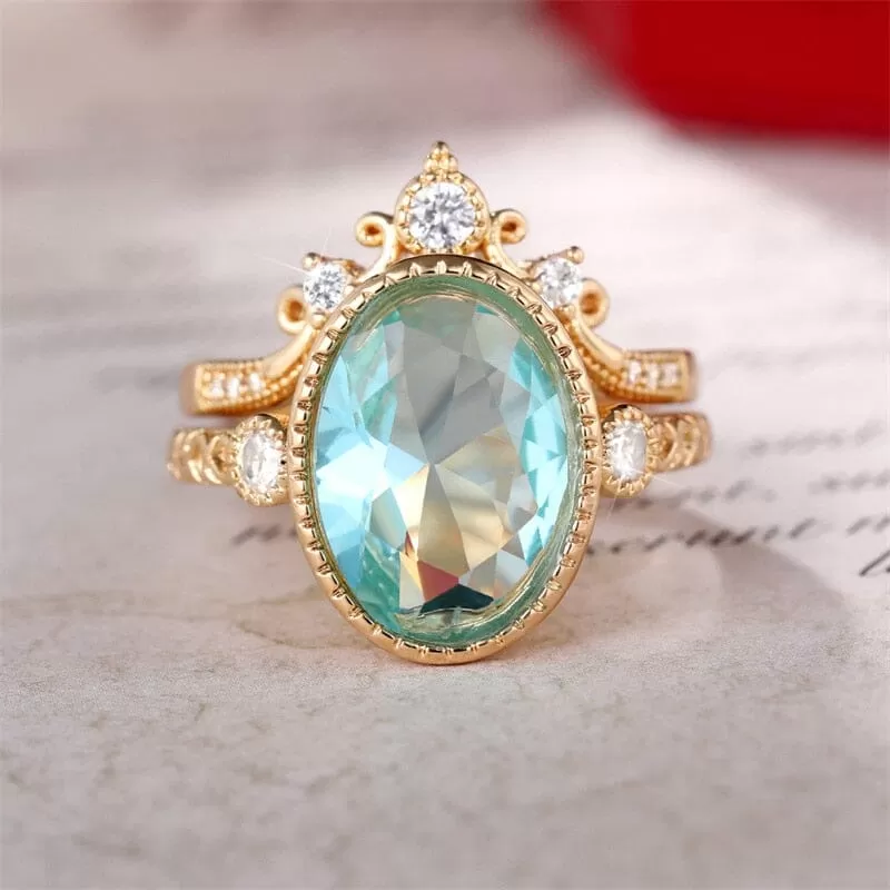 Aesthetic Elegant Sky Blue Aquamarine Set Ring