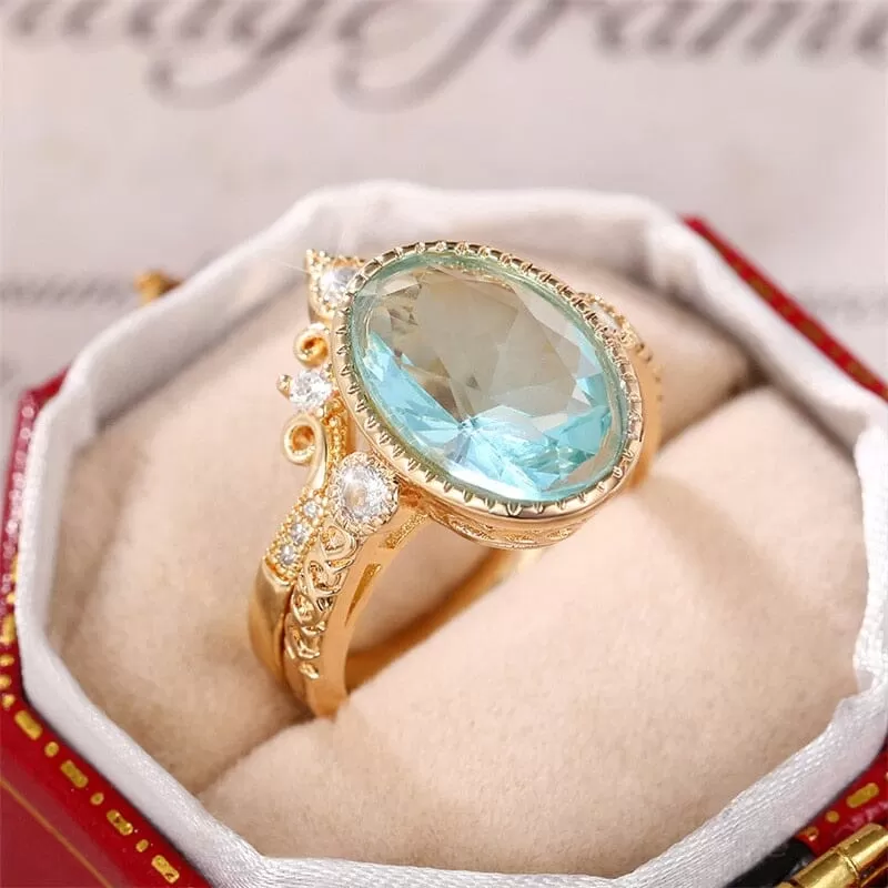 Aesthetic Elegant Sky Blue Aquamarine Set Ring