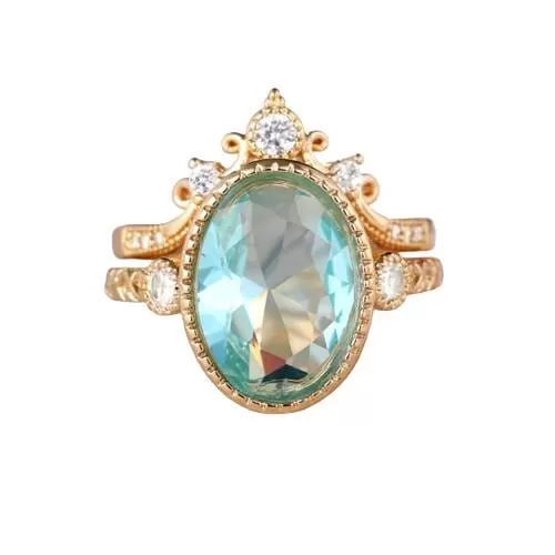 Aesthetic Elegant Sky Blue Aquamarine Set Ring