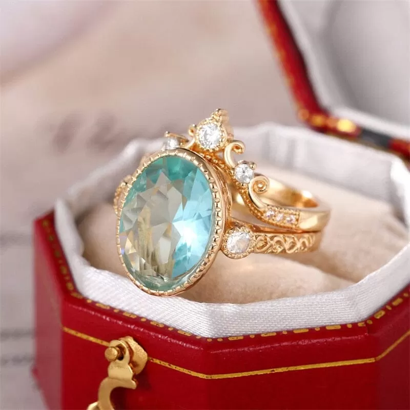 Aesthetic Elegant Sky Blue Aquamarine Set Ring