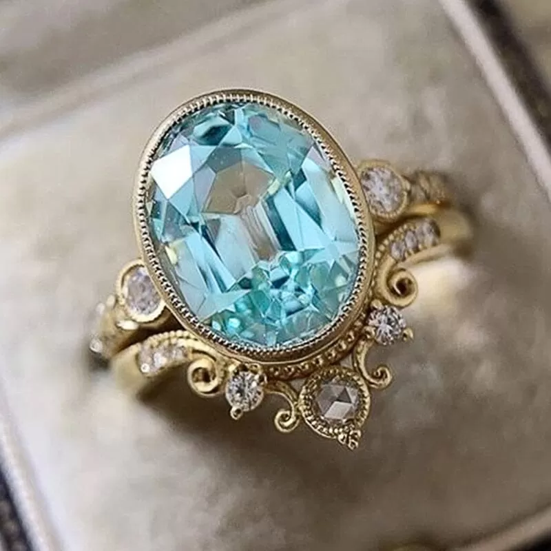 Aesthetic Elegant Sky Blue Aquamarine Set Ring