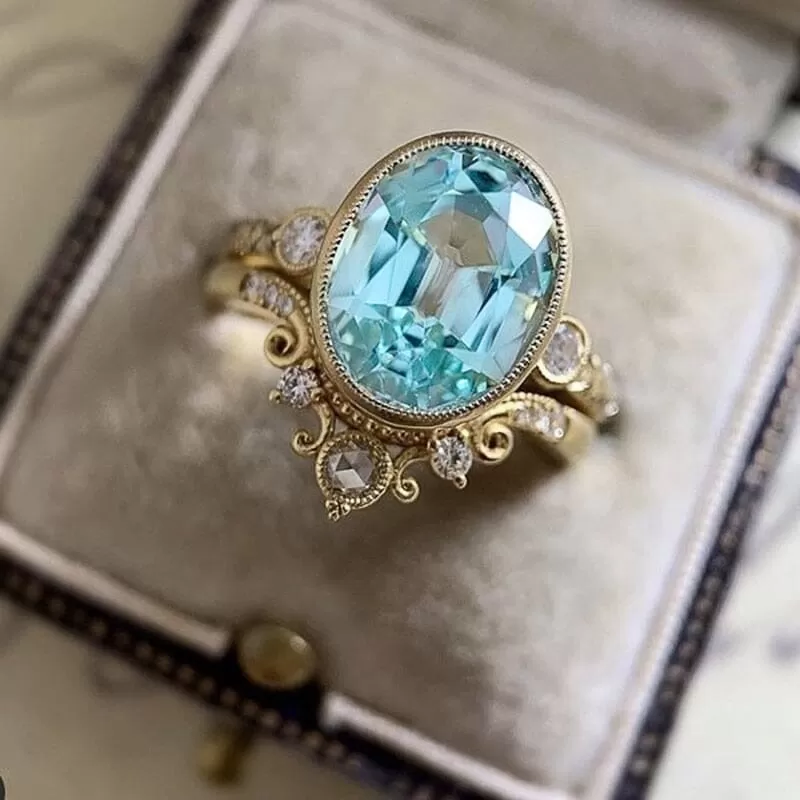 Aesthetic Elegant Sky Blue Aquamarine Set Ring