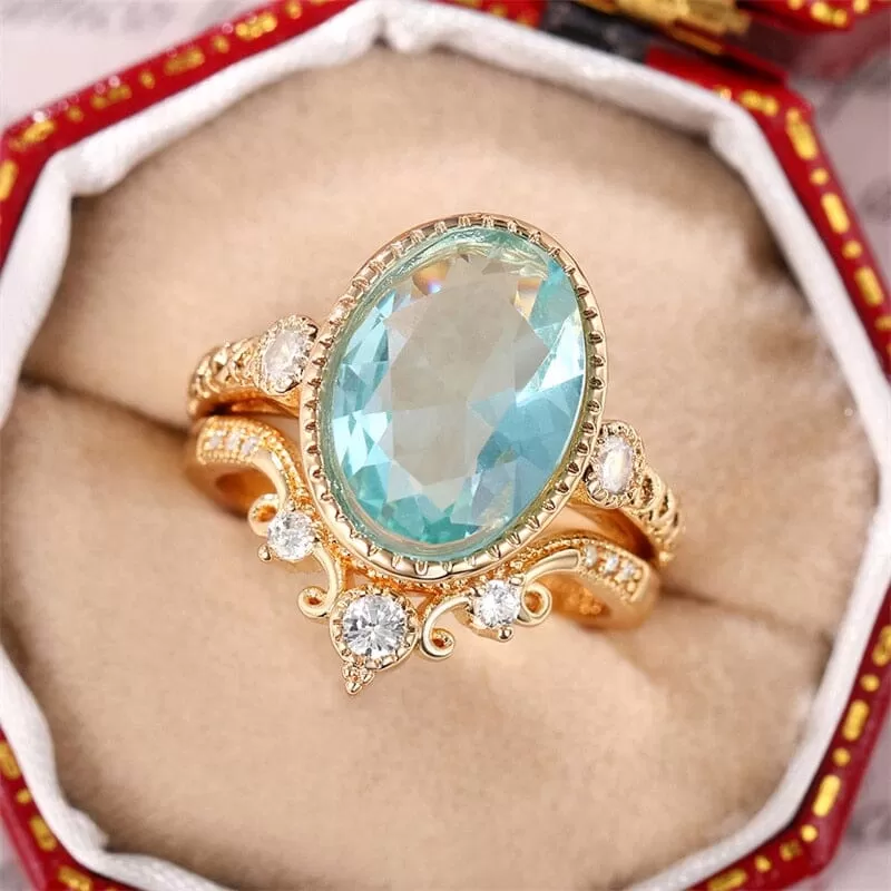 Aesthetic Elegant Sky Blue Aquamarine Set Ring