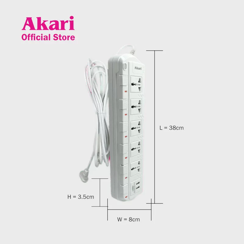 Akari 5 Gang Extension Cord with USB Port (AEC-923)