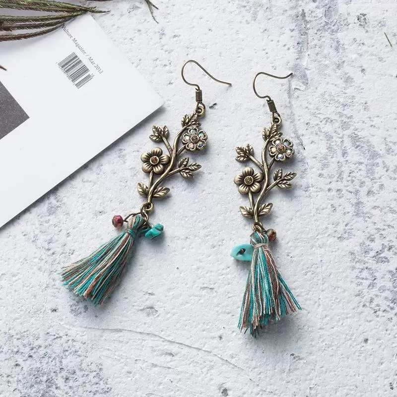 Alloy Flower Vintage Boho Ethnic Tassel Earring