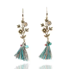 Alloy Flower Vintage Boho Ethnic Tassel Earring