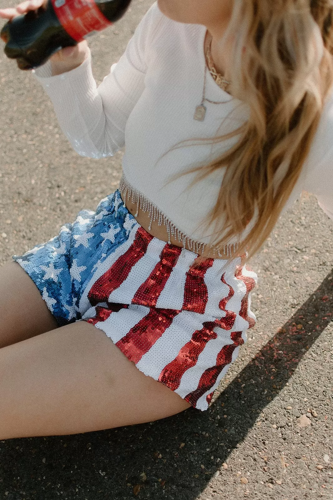 American Flag Sequin Shorts