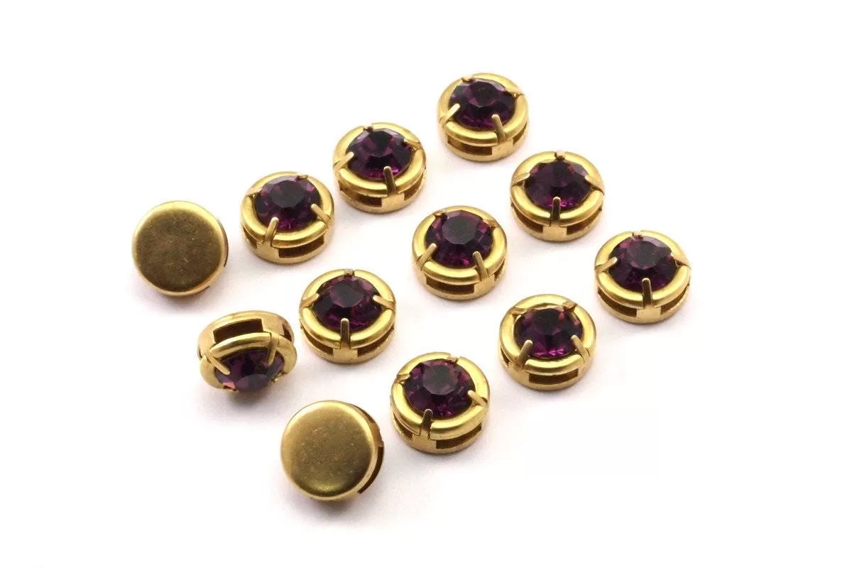 Amethyst Swarovski Setting, 5 Amethyst Swarovski Charms With Raw Brass Settings, Pendants (12mm) Y362-5 Y160