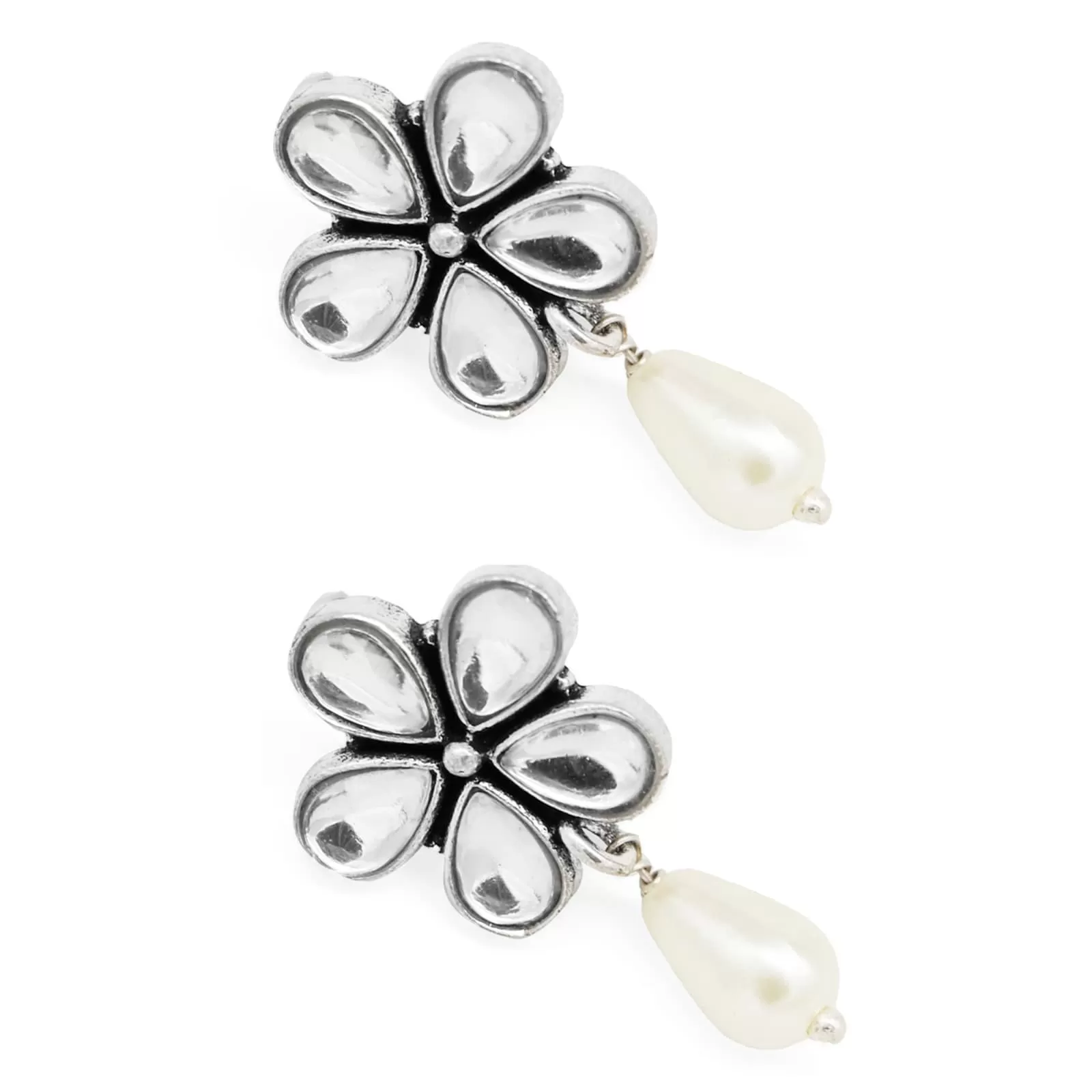 Amritaya Floral Polki Silver Oxidized Earrings