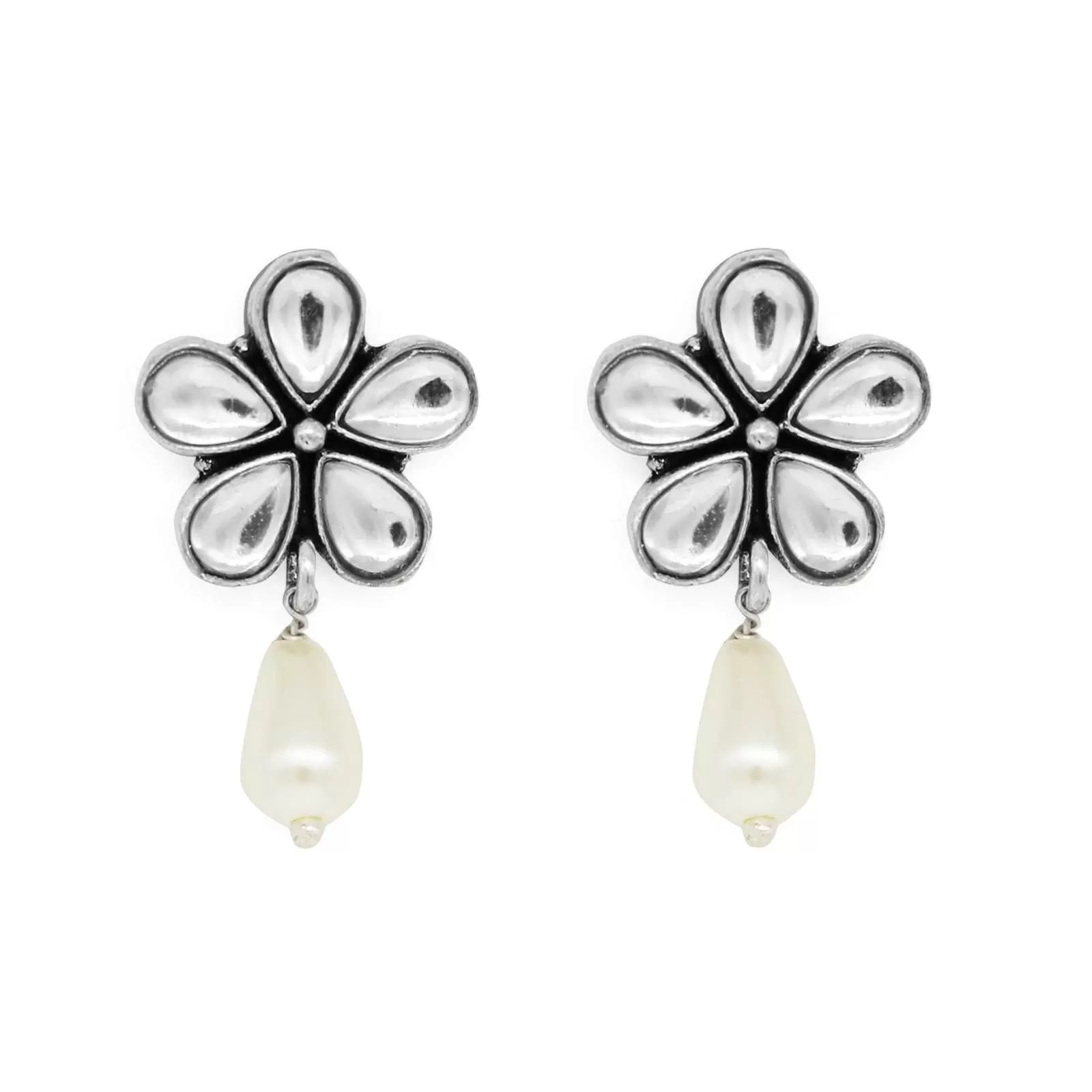 Amritaya Floral Polki Silver Oxidized Earrings