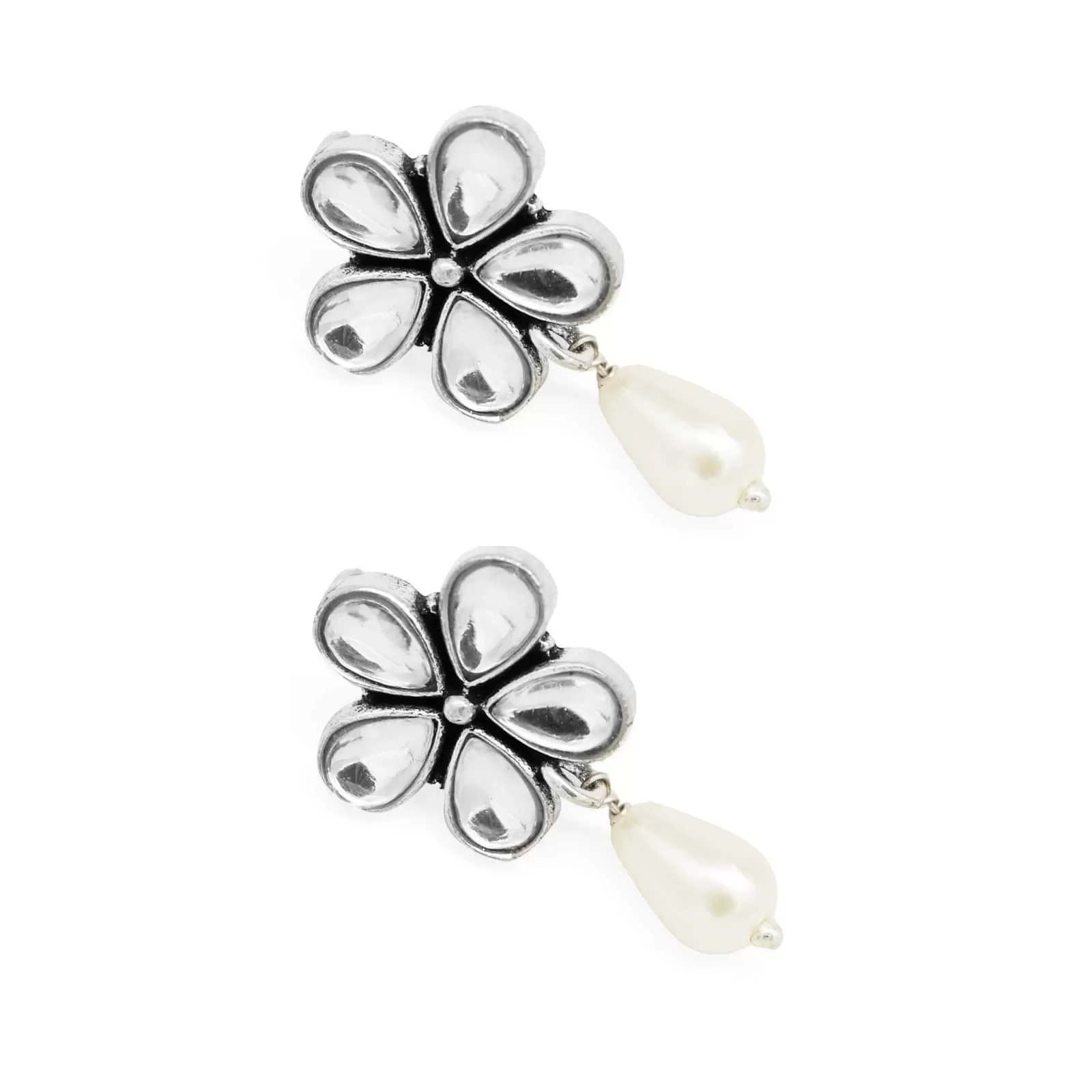 Amritaya Floral Polki Silver Oxidized Earrings