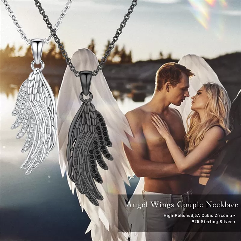 Angel Wings Necklace 925 Sterling Silver Angel Wings Couple Friendship Necklace,Dainty Cubic Zirconia Angel Wing Pendant Jewelry Gifts for Women