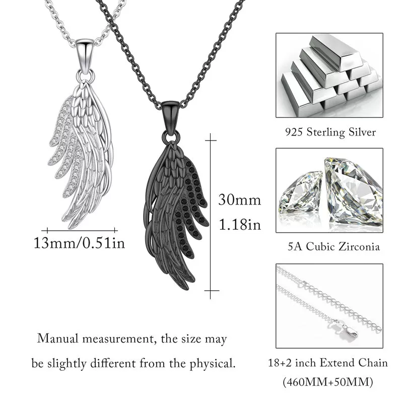 Angel Wings Necklace 925 Sterling Silver Angel Wings Couple Friendship Necklace,Dainty Cubic Zirconia Angel Wing Pendant Jewelry Gifts for Women