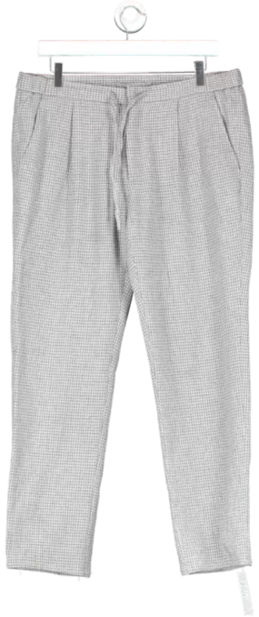 ANGELICO Wool And Cashmere Light Grey Houndstooth Drawstring Ames Trousers W34