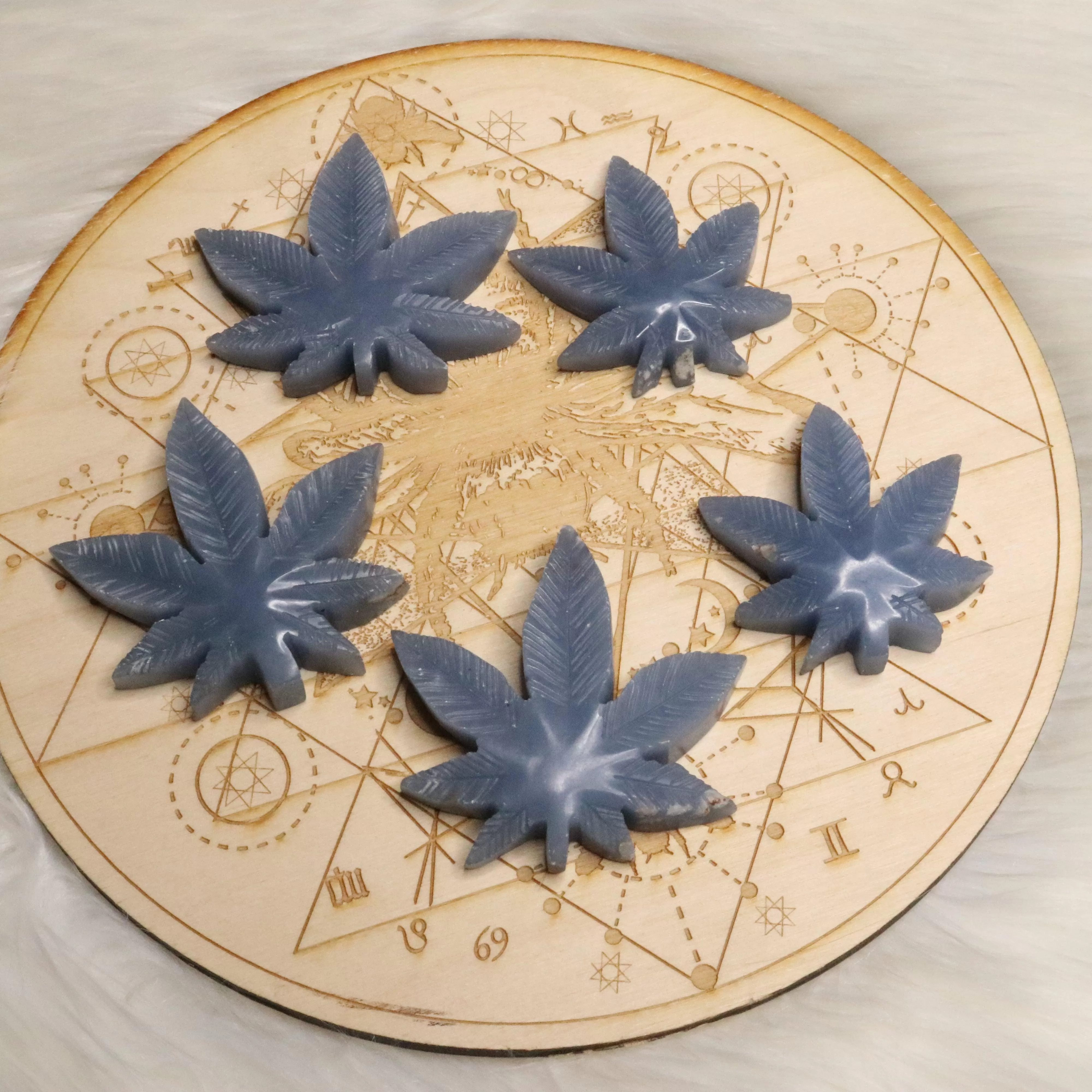 Angelite 420 Leaf Carvings ~ Earthy and Uplifitng Vibes