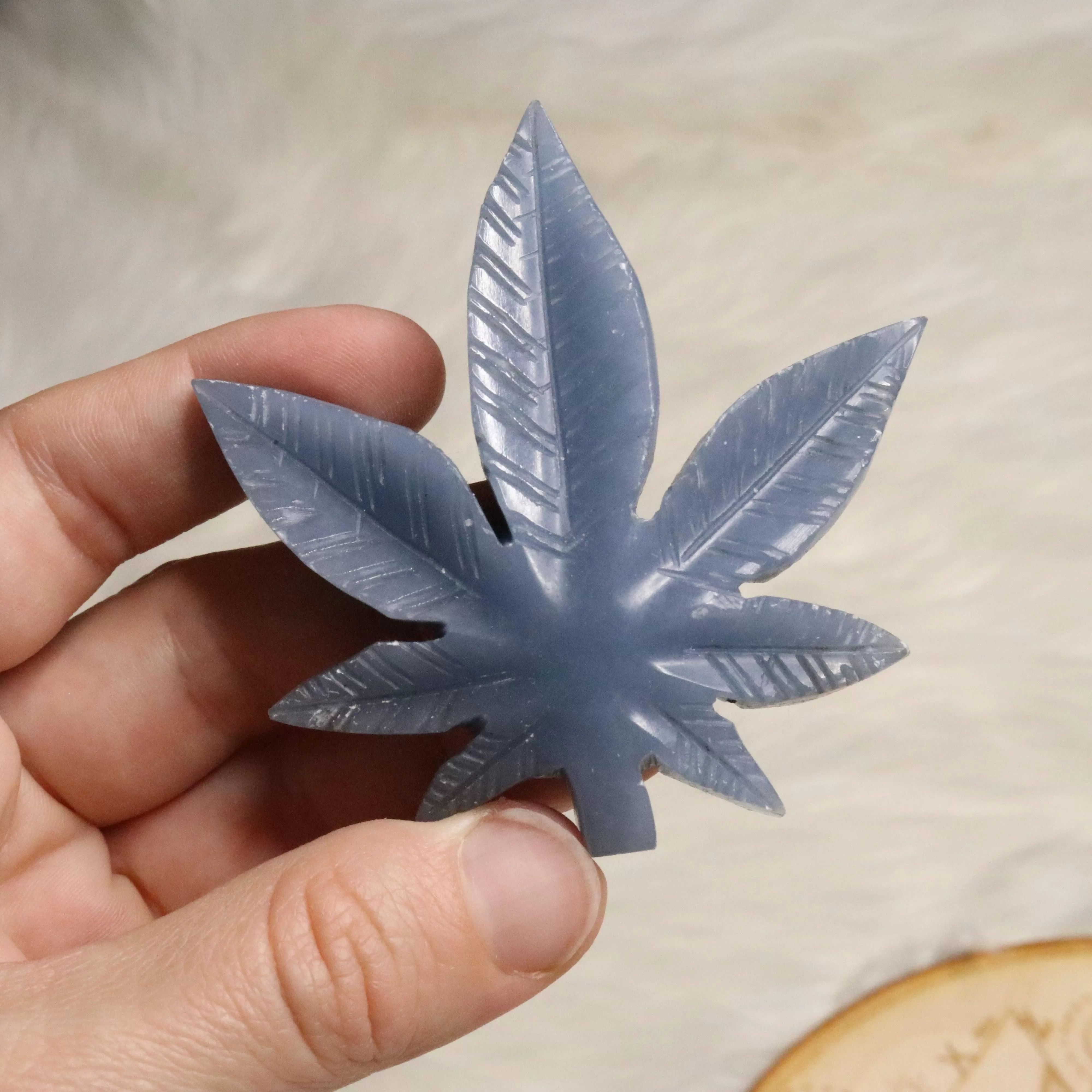 Angelite 420 Leaf Carvings ~ Earthy and Uplifitng Vibes