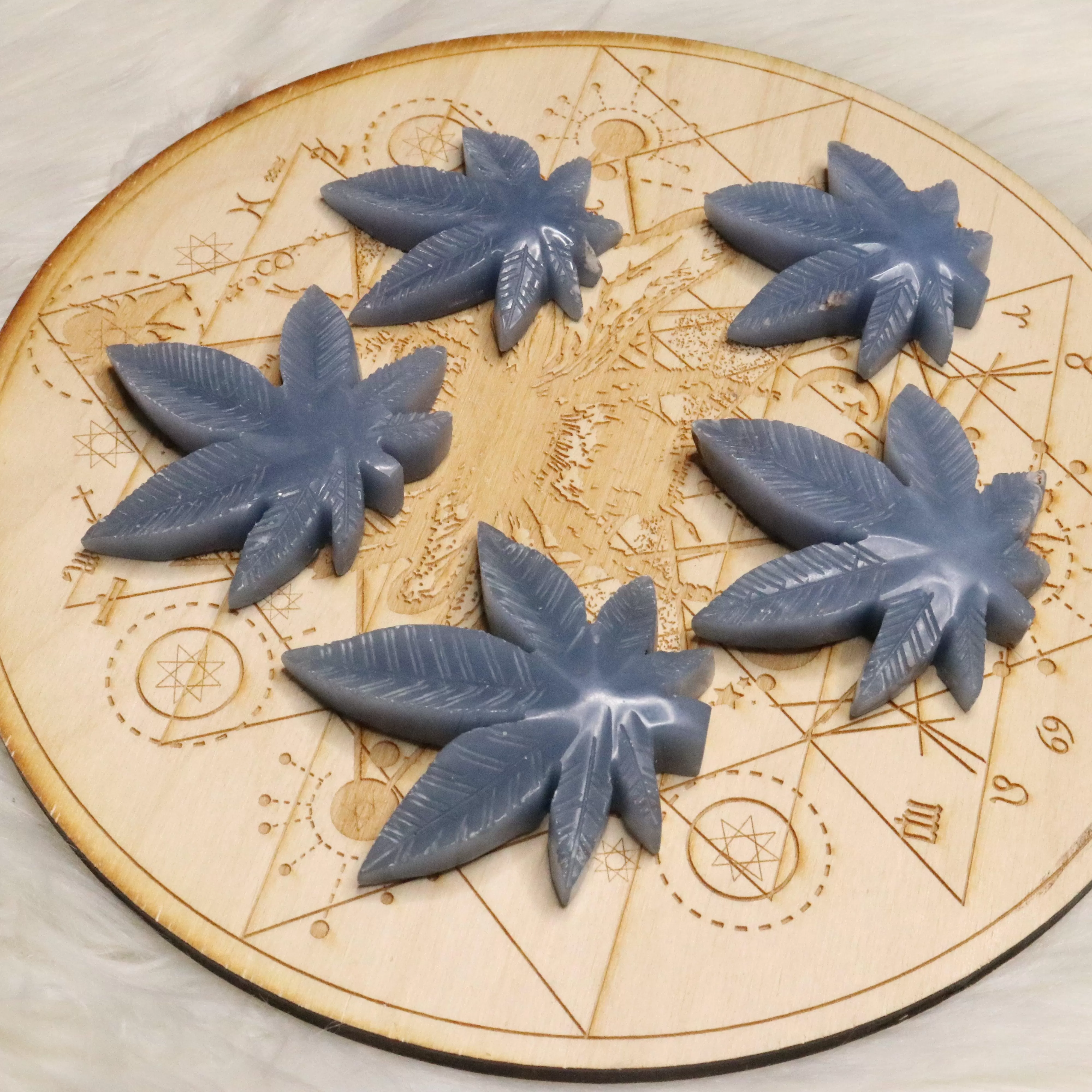 Angelite 420 Leaf Carvings ~ Earthy and Uplifitng Vibes