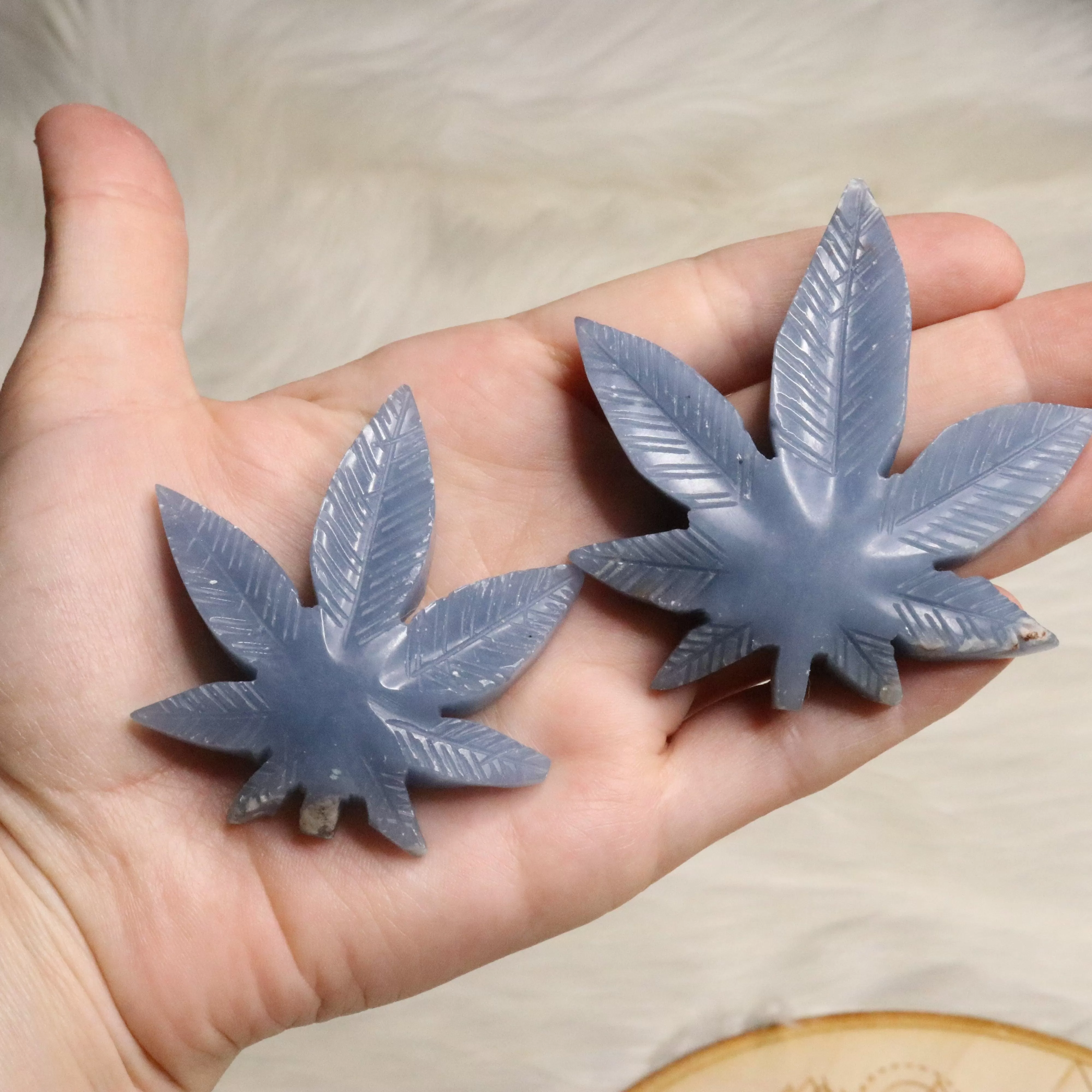 Angelite 420 Leaf Carvings ~ Earthy and Uplifitng Vibes